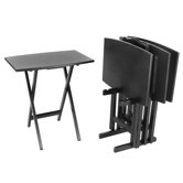 Bay Shore Curve Edge Tray Table Set with Stand (Set of 4)