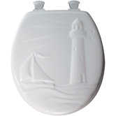 Round Molded Wood Lighthouse Design Toilet Seat with Easy Clean and Change Hinges