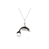 Sterling Silver Cubic Zirconia Enamel Dolphin Necklace
