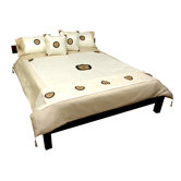 6 Piece Thai Silk Medallion Duvet Set in Pearl White