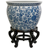 Fishbowl with Blue Floral Design in White