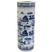 Umbrella Stand with Blue Landscape Design in White