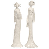 19" Standing Geisha Statue in White (Set of 2)