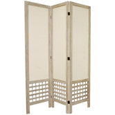 Open Lattice Fabric Room Divider in Burnt White