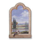 Birds and Cypress Trees Wooden Faux Window Scene