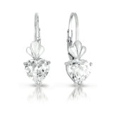Heart Cubic Zirconia 4 Carat Twisted Rhodium Plated Euro Wire Earring