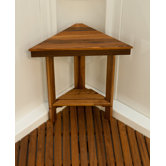 Teak Mini Corner Shower Bench with Shelf