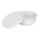 French White 16 oz. Round Dish with Plastic Cover