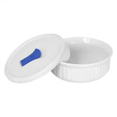 French White 24 oz. Round Dish with Vented Plastic Cover