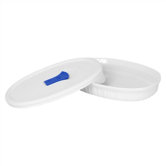 French White 23 oz. Oval Dish with Vented Plastic Cover