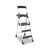 Worlds Greatest Three-Step Folding Step Stool, Aluminum/Poly Resin, Black