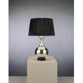 Harriet Table Lamp in Vintage Silver with Mushroom Pleated Black Silk Fabric Shade