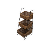 Vegetable Rack with Three Rattan Baskets