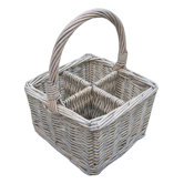 Willow Cutlery and Glass Basket in White
