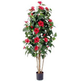 42" Artificial Hibiscus Plant with Red Flowers