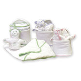 Terry Velour Bath Bag Set with Gingham Seersucker Trim