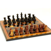 Alabaster Wood Frame Chess Set in Black / Brown