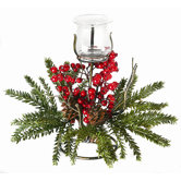 Holly and Pinecone Votive Candle Holder on Pedestal