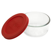Storage Plus 1-Cup Round Storage Dish with Red Plastic Cover