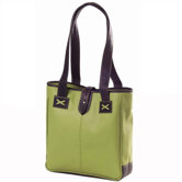 Colored Vachetta Small Open Tab Tote in Green/Caf&eacute;