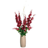 Floral Artificial Potted Delphiniums in Red and Green