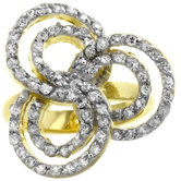 Gold-Tone Swirls Cubic Zirconia Flower Cocktail Ring
