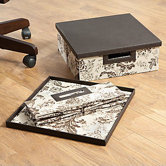 media storage bin collection (3 bins)  in Neutral & Chocolate Floral Print