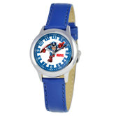 Kid's Captain America Time Teacher Watch in Blue Leather