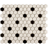 Retro 11-3/4" x 10-1/4" Porcelain Mosaic in Matte White with Black Dot