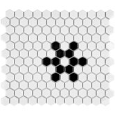 Retro 11-3/4" x 10-1/4" Porcelain Hex Mosaic in Glossy White with Snowflake
