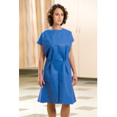 30" x 42" Fabriwear&reg; Exam Gowns Nonwoven, Attached Belt, Sewn Shoulder in Blue
