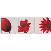 Hand Painted "Maroon Blooms" 3 Piece Oil Canvas Art Set
