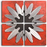 Handcrafted "Metal Petal Frame on Red" Metal on Hand Painted Canvas