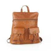 Leather Backpack with Top Zipper and Two Front Pockets