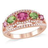 Silver Pink Rhodium Plated Tourmaline and Cubic Zirconium Fashion Ring