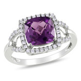 White Gold Round Cut Diamonds and Alexandrite Fashion Halo Ring