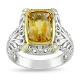 Sterling Silver Cushion Cut Citrine Multi Stone Ring