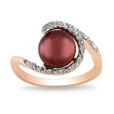Pink Silver Round Cut Pearl Halo Ring