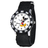 Kid's Mickey Mouse Time Teacher Velcro Watch in Black with Black Bezel