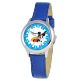 Kid's Mickey Mouse Time Teacher Watch in Blue Leather with White Dial