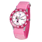 Kid's Minnie Mouse Time Teacher Velcro Strap Watch in Pink