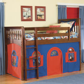 Mission Twin Low Loft Bed with Bottom Curtain and Built-In Ladder