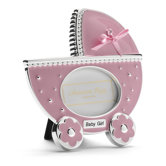 Baby Enamel Photo Frame Pink Pram Frame