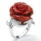 Sterling Silver Flower-Shaped Coral Ring
