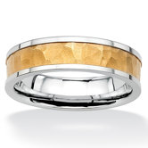Stainless Steel Hammered-Style Tutone Wedding Band