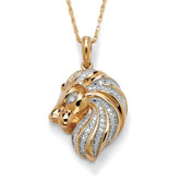 18k Gold/Silver Diamond Accent Lion Head Pendant