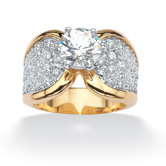 14k Gold Plated Two Tone Round Cubic Zirconia Pave Ring