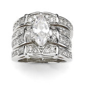 Silvertone Marquise and Round Cubic Zirconia Ring Set