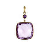 14k Yellow Gold PendantPink Amethyst Square Drop