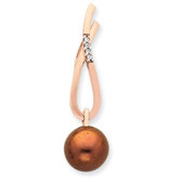 14K Rose Gold Diamond and Lt Brown Cultured Pearl Pendant